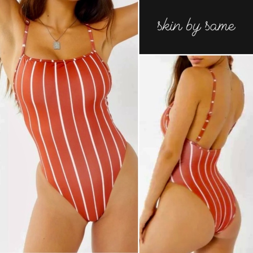 Skin by Same Striped One Piece Swimsuit in Burnt Orange • Medium